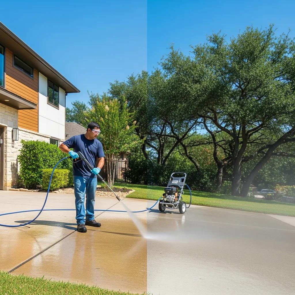Professional pressure washing service enhancing curb appeal of a residential property in Austin